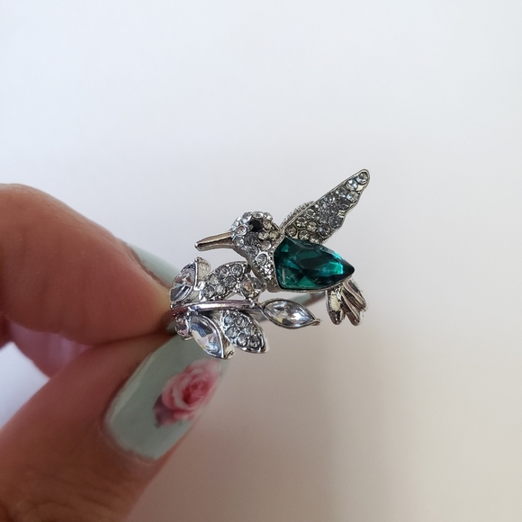 Elegant Natural Blue Stone Adjustable Hummingbird Ring for Women Glass Filled - Picture 7 of 10